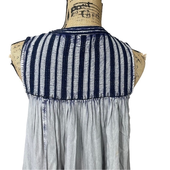 Rachel Zoe Boho Hippie Top Blue Striped Tassels Gypsy Hippie Festival Tunic - Picture 8 of 12